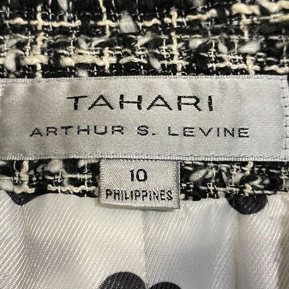 TAHARI ASL WOMENs BLACK & WHITE DOUBLE BREASTED FRAYED-TRIM TWEED BLAZER Sz-10 - Picture 5 of 6